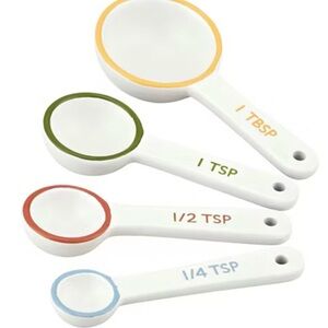 New Ceramic Color-Accent Measuring Spoon Set - 4 Piece Blue Green Yellow